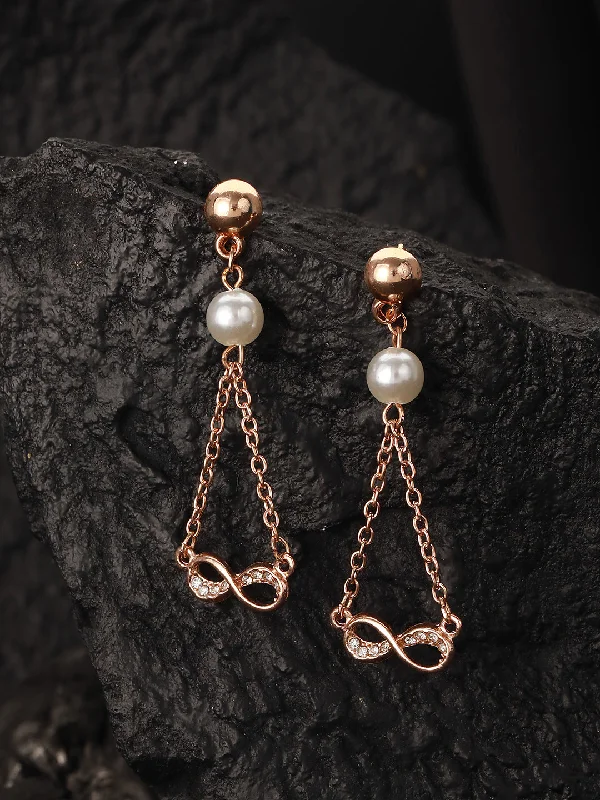 Silver Pearl Earrings-Rosegold Plated Cz & Pearl Studded Eveil Eye Drop Earrings