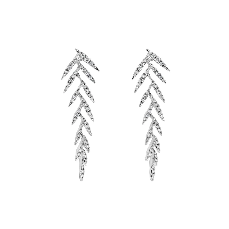 Gold Chain Earrings-White Gold & Diamond Allure Feather Earrings