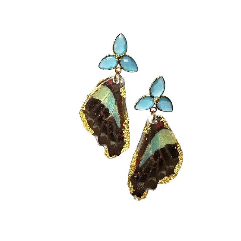 Small Drop Earrings-The Real Butterfly Chalcedony Flower Post Earrings