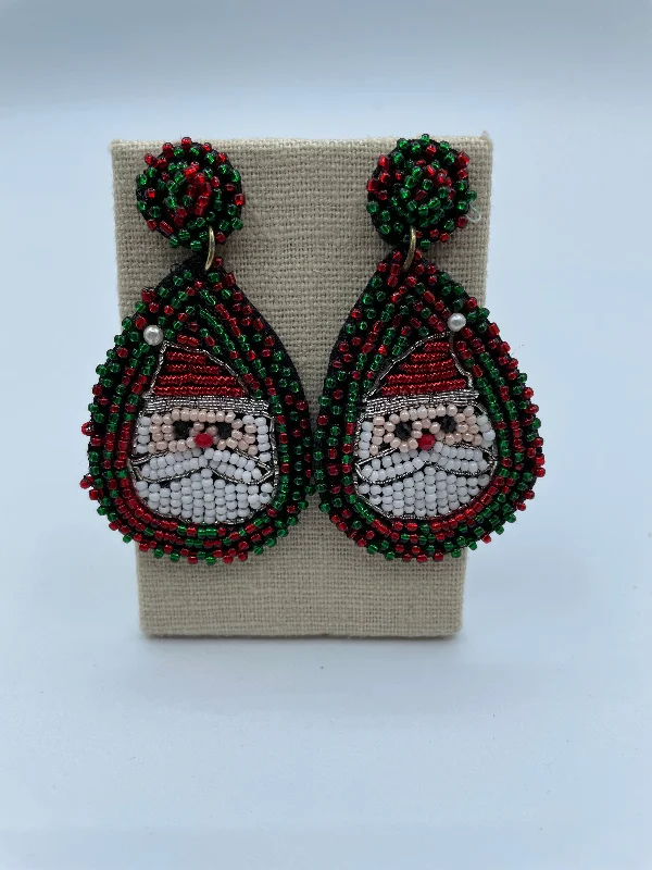 Luxury Pearl Earrings-Red and Green Santa Beaded Earrings