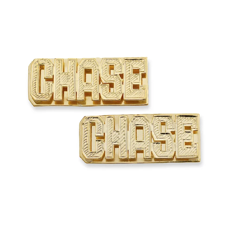 Elegant Wedding Earrings-Better Jewelry Block Double Nameplate 10K Gold Stud Earrings