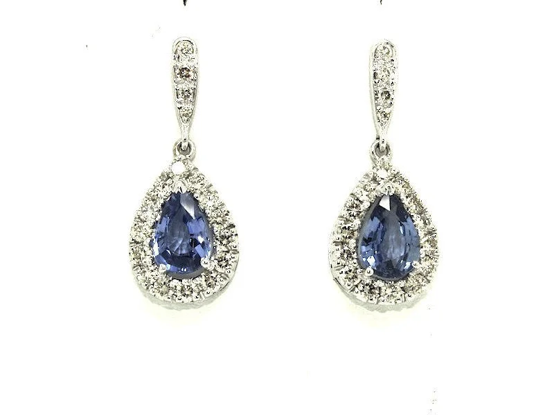 Handmade Crystal Drop Earrings-Large Blue Sapphire(ceylon)Diamond Cluster Drop Earring Ad No. 1021