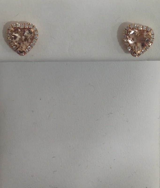 Rose Gold Earrings with Diamonds-14k Rose Gold Morganite Earrings