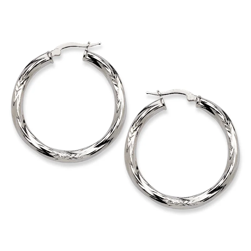 Modern Style Earrings-High Polish Diamond Cut Twisted Circle Hoops Earrings .925 Sterling Silver