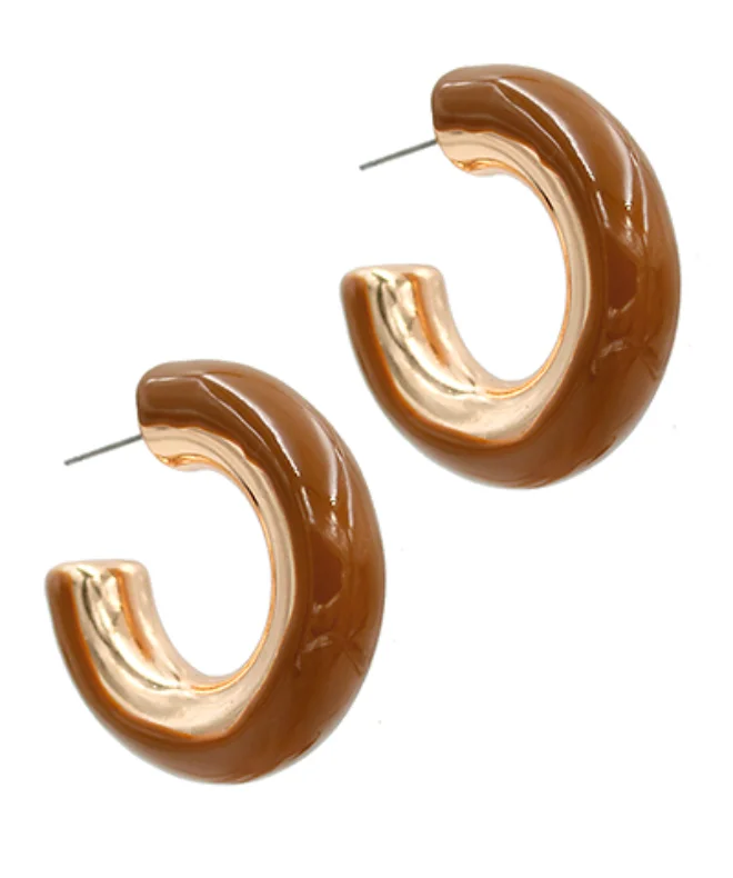 Geometric Drop Earrings-Chunky Enamel Brown Hoop Earrings