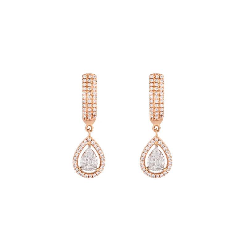 Emerald Earrings for Women-Rose Gold & Diamond Droplet Earrings