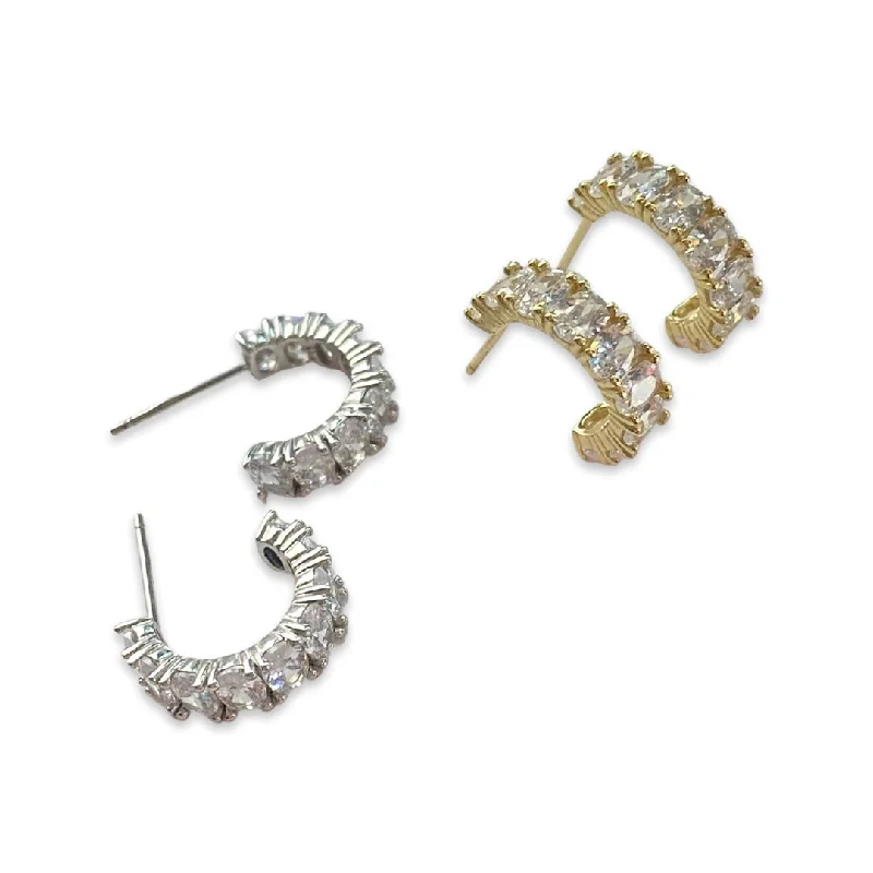 Long Dangling Earrings-Ovaline Half Hoop Huggie Studs