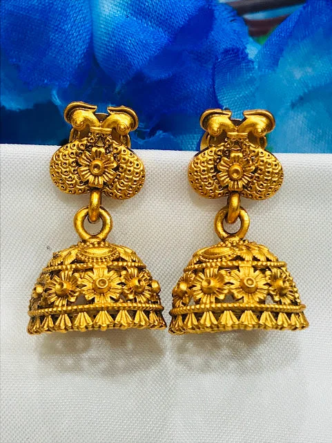 Art Deco Earrings-Alluring Antique Gold Designer Jhumka Earrings For Women