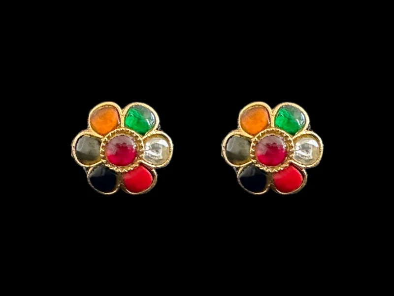 Funky Earrings for Teens-Gold plated silver earrings in Navratan ( READY TO SHIP)