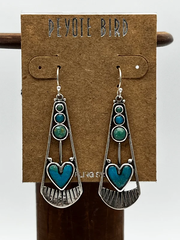 Gemstone Drop Earrings-Turquoise Dangle Heart Earrings