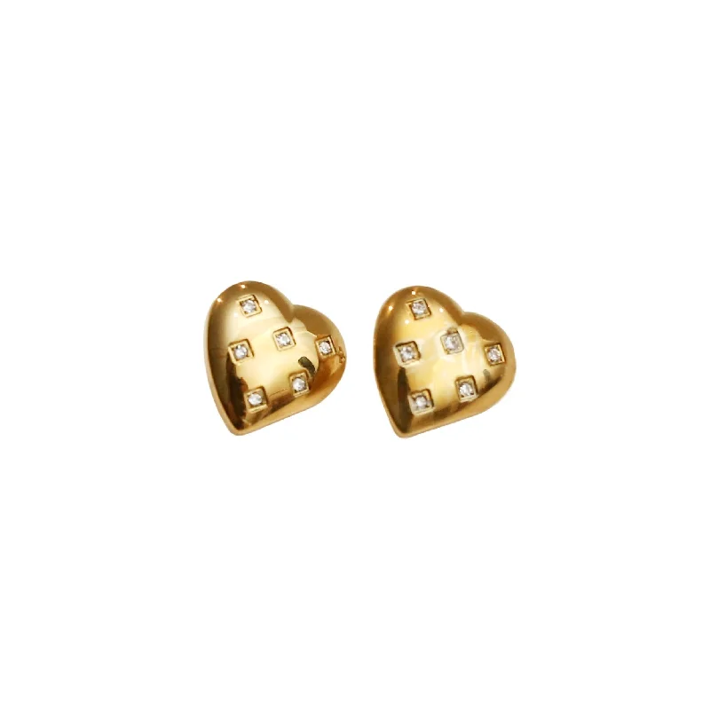 Vintage Gold Earrings-Vintage Heart Stud Earrings