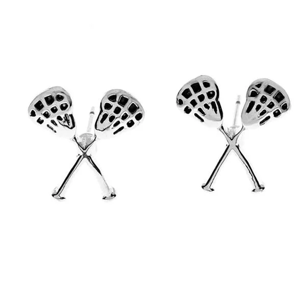 Rhinestone Earrings for Weddings-Girls Lacrosse Stick Stud Earrings