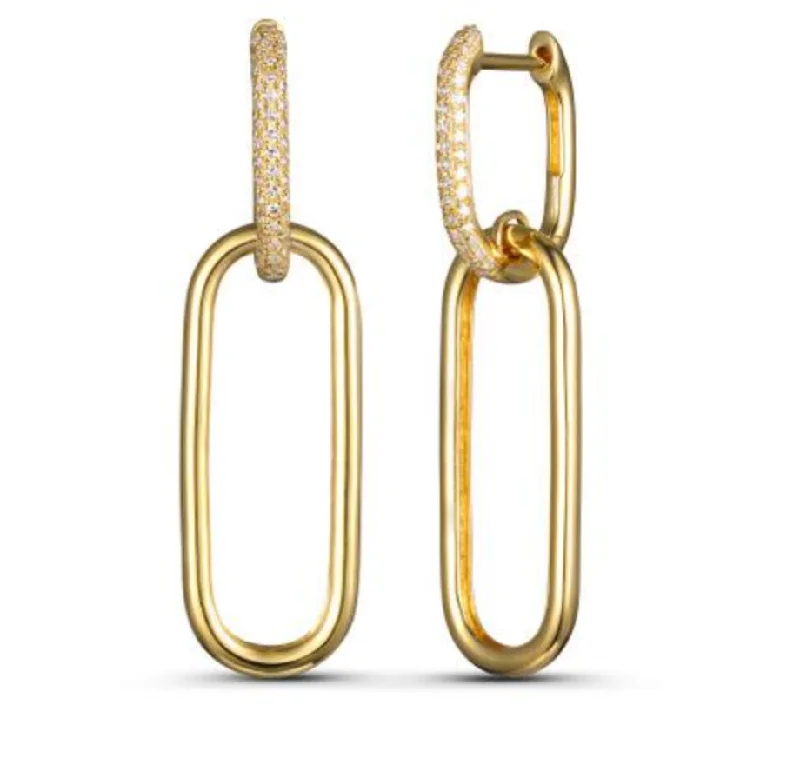 Eco-Friendly Hoop Earrings-Double Gold and Diamond Link Earrings