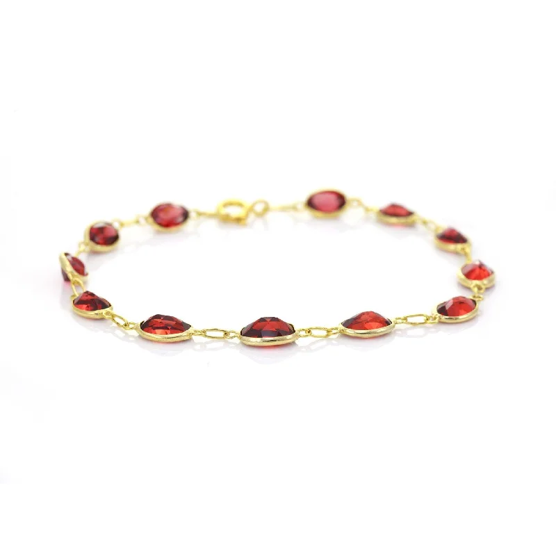 Beaded Leather Charm Bracelet-9ct Yellow Gold Garnet Bracelet