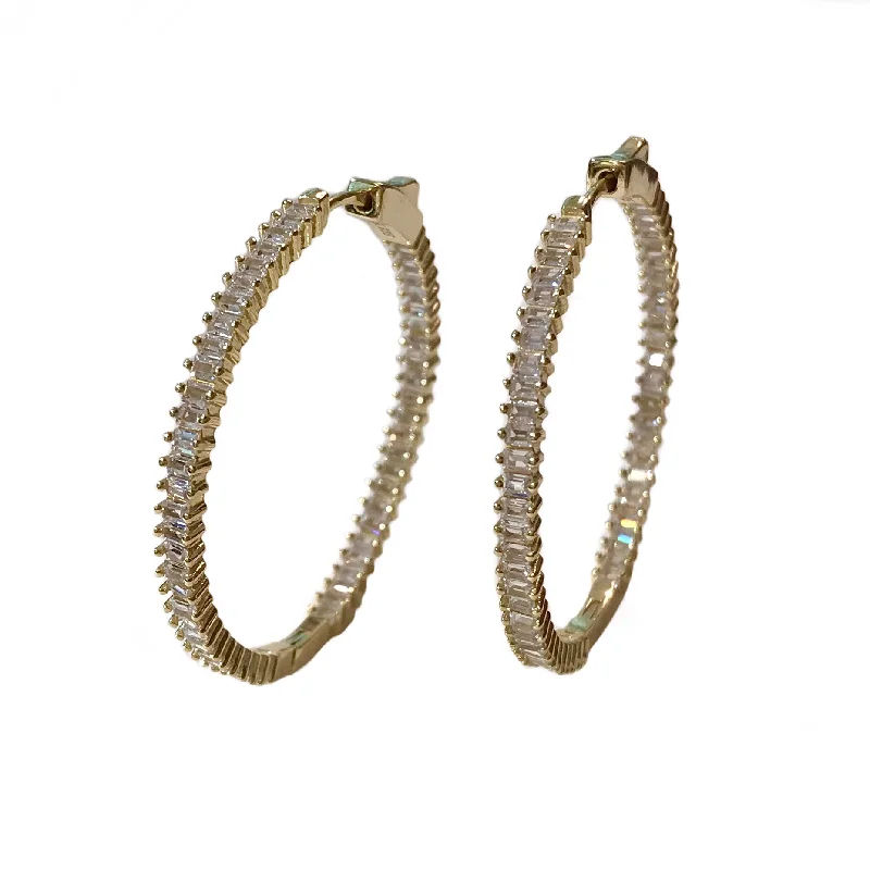 Stud Earrings for Women-Thin Baguette 1.5” French Clasp Hoops