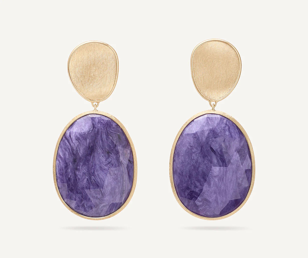 Butterfly Stud Earrings-Lunaria Yellow Gold Double Drop Charoite Earrings