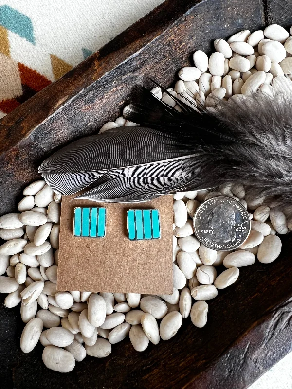 Custom Hoop Earrings-Turquoise Inlay Stud Earrings