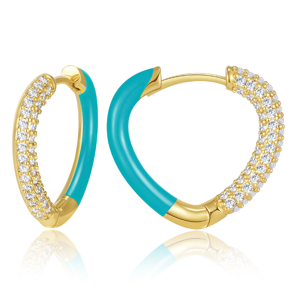 Heart Shaped Earrings-Enamel Heart-shaped Huggie Hoop Earrings Blue Color