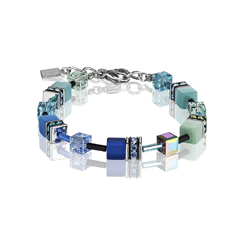 Custom Engraved Gold Bracelet-Coeur De Lion Blue Green Swarovski® Crystals GeoCUBE® Bracelet