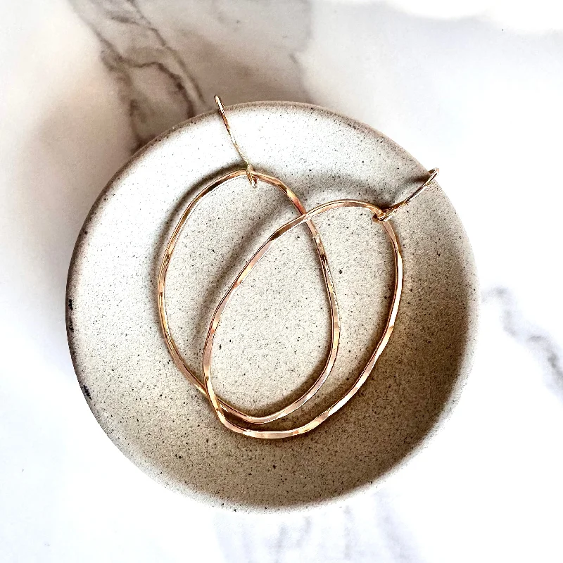 Large Statement Earrings-Large Gold Organic Oval Shape Hoop Earrings