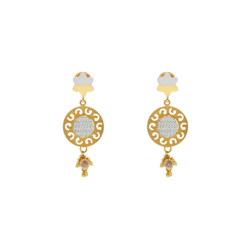 Cute Drop Earrings-22K Yellow Gold Drop Earrings Finely Detailed W/ Cubic Zirconia, 5.4 grams