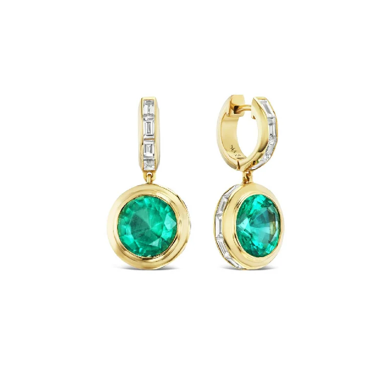 Fancy Drop Earrings-SHIELD BEZEL SET EMERALD DROP EARRINGS