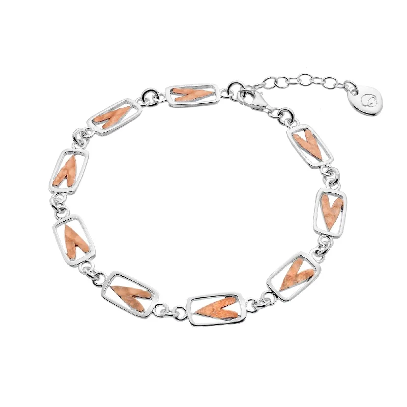 Elegant Silver Link Bracelet-Sea Gems 18ct Rose Gold Vermeil Framed Heart Bracelet