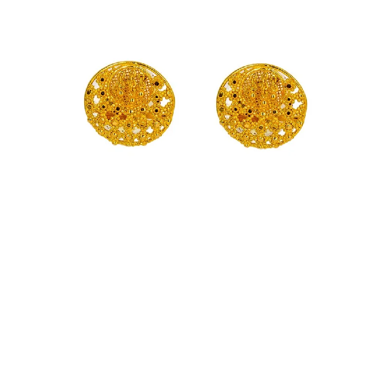 Large Pearl Earrings-22K Yellow Gold Earrings W/ Beaded Filigree & Inner Circle Design