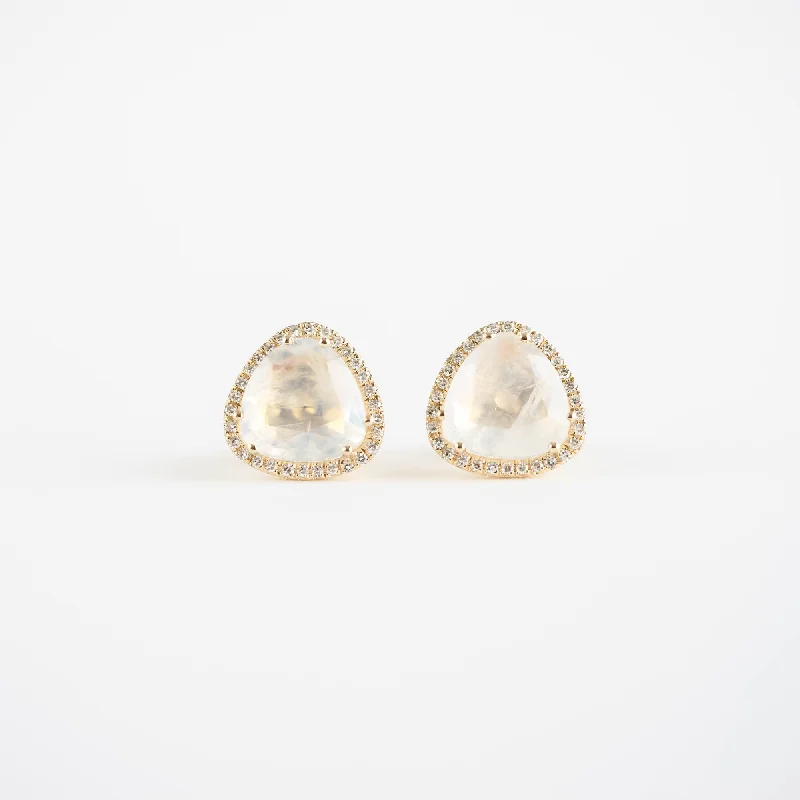 Chunky Silver Earrings-Clara Moonstone and Diamond Earrings