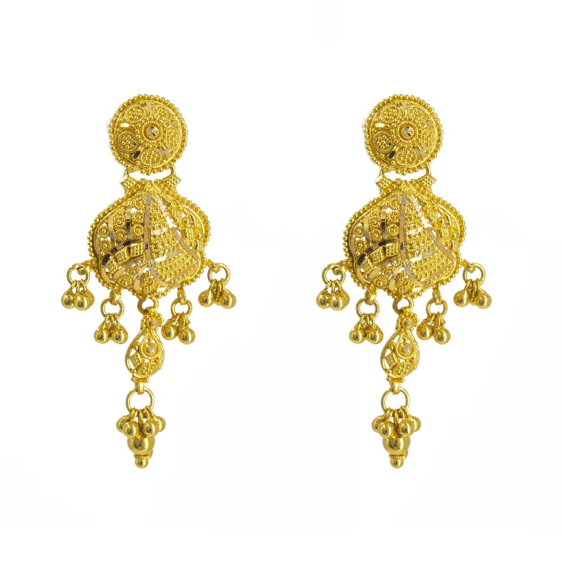 Unique Statement Earrings-22K Yellow Gold Drop Earrings W/ Cloud Pendant & Hanging Ball Accents