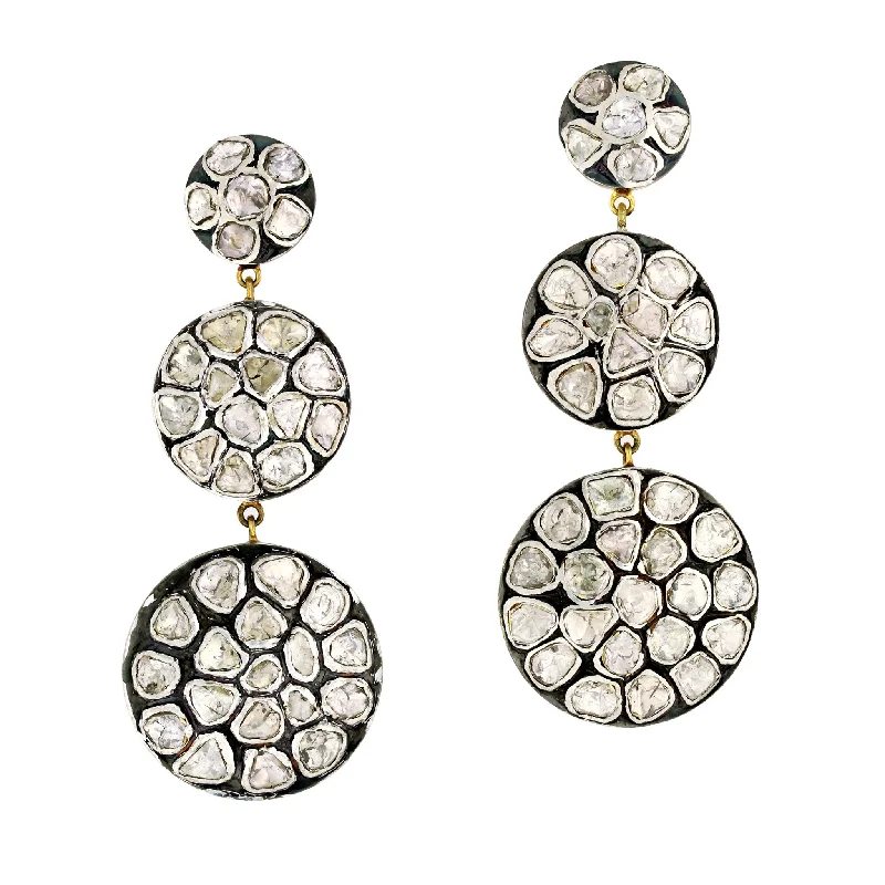 Pretty Gold Earrings-Triple Polki Circle Drop Earrings