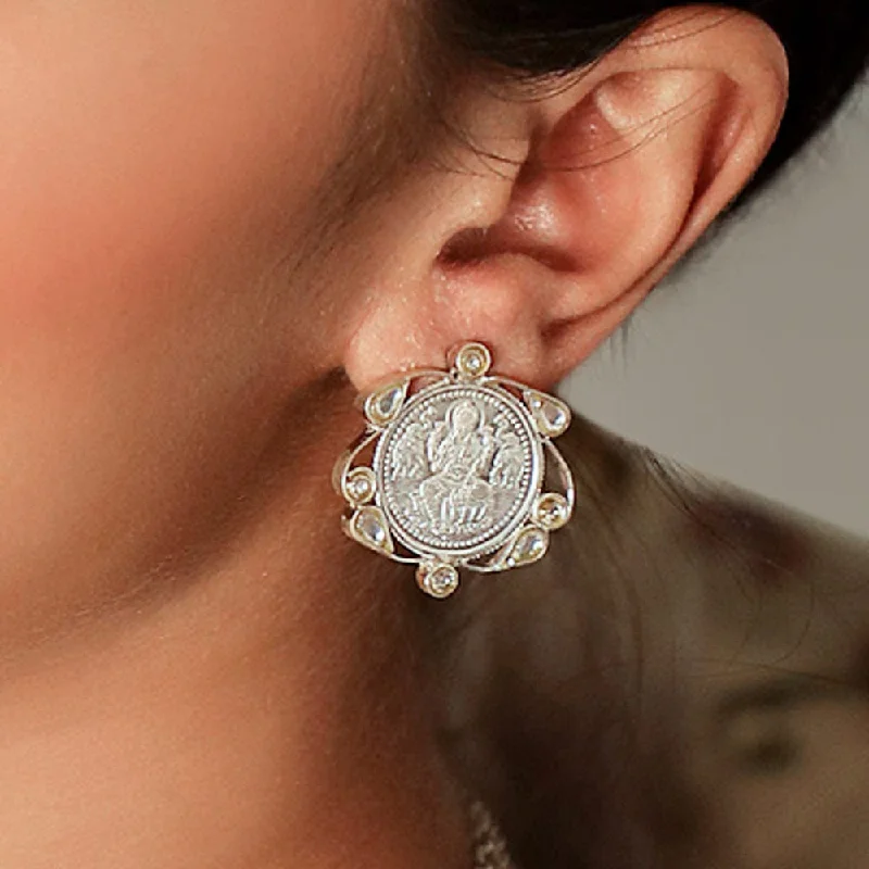 Colorful Hoop Earrings-Silver kuber polki coin earring