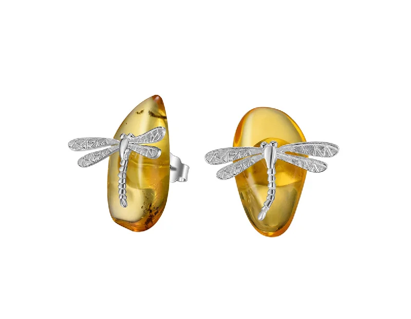 Golden Pearl Earrings-Amber Dragonfly Earring