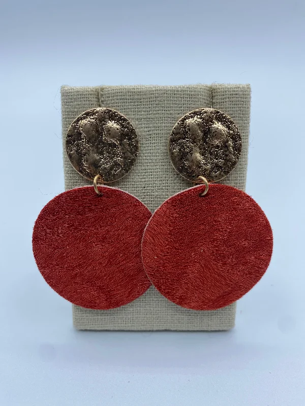 Textured Gold Earrings-Burnt Orange Cowhide Disc Earrings