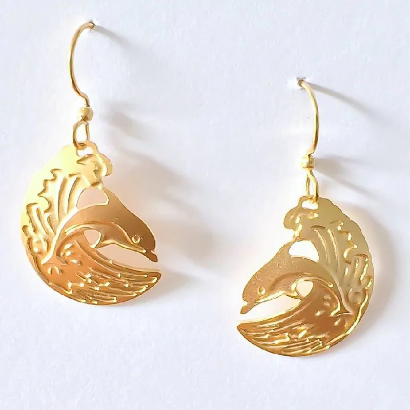 Black Diamond Earrings-Wave Riding Dolphin Earrings