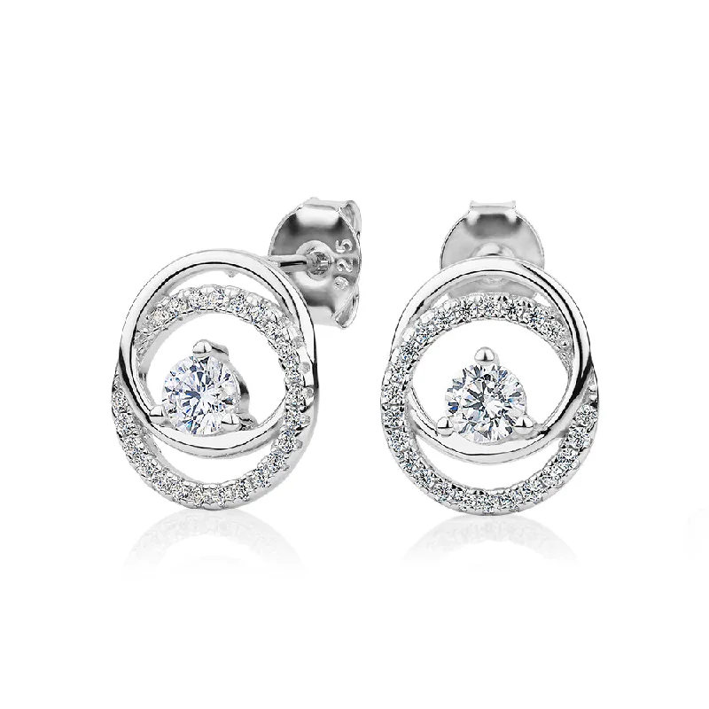 Luxury Gold Earrings-Round Brilliant diamond simulant fancy earrings in sterling silver