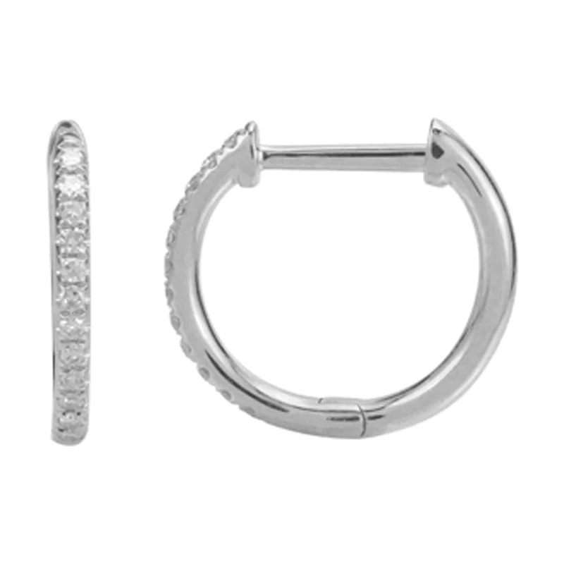 Classic Diamond Earrings-14k White Gold Diamond Huggie Earrings