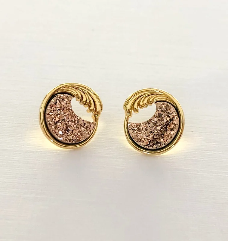 Gold Clip-On Earrings-Lani 'Ae Druzy Earrings