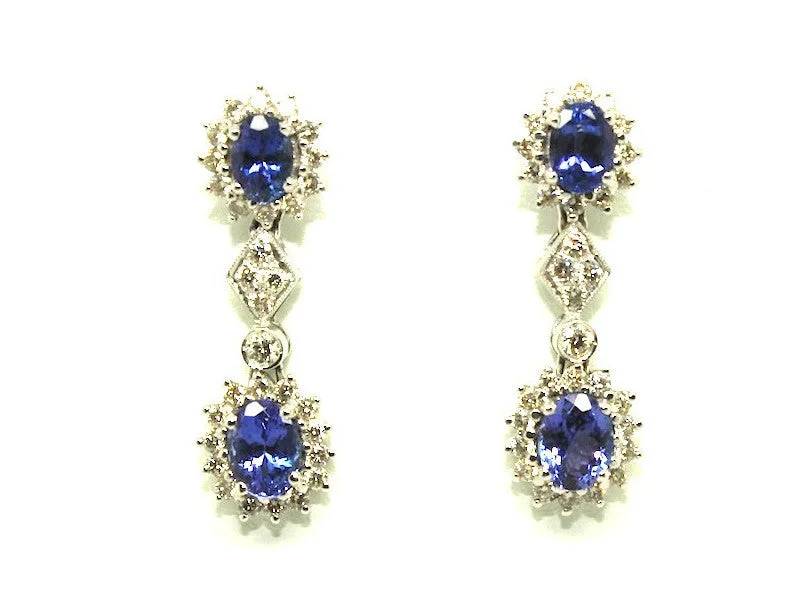 Modern Geometric Earrings-Tanzanite And Diamond Classic Drop Earring Ad No.0210