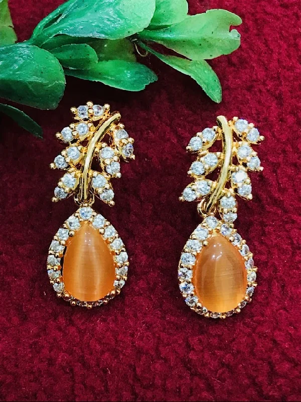 Simple Hoop Earrings-Attractive American Diamond Orange Color Beautiful Earrings