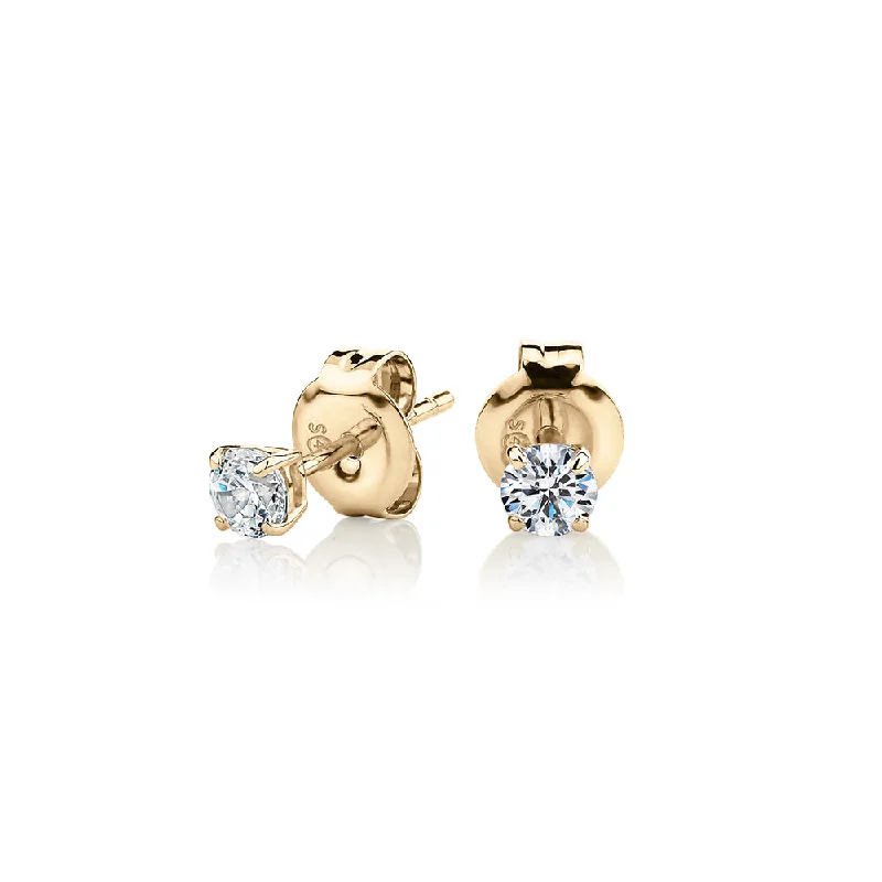 Rose Gold Stud Earrings-Round Brilliant stud earrings with 0.25 carats* of diamond simulants in 10 carat yellow gold