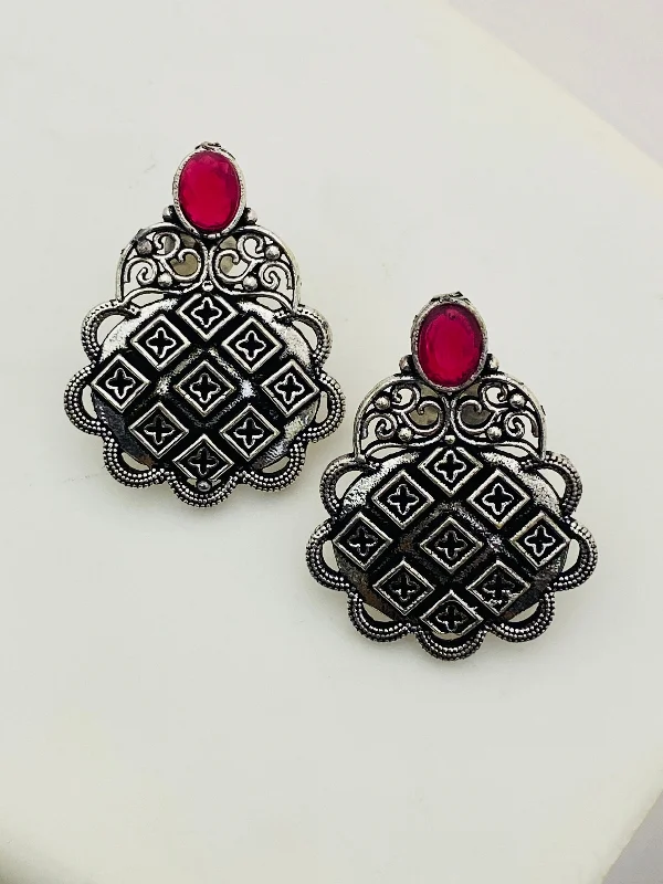 Long Diamond Earrings-Appealing Pink Color Silver Designer Oxidized Earrings For Women