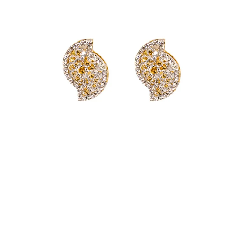 Large Drop Earrings-22K Multi Tone Gold Earrings W/ Cubic Zirconia & Split Disc Design