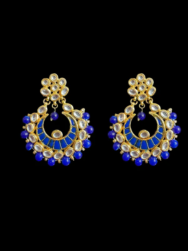 Gold and Diamond Earrings-Kundan meena earrings - Royal blue ( READY TO SHIP )