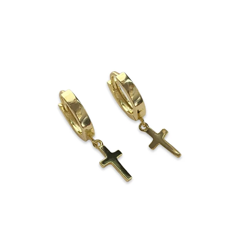 Small Drop Earrings-Plain Cross Huggies