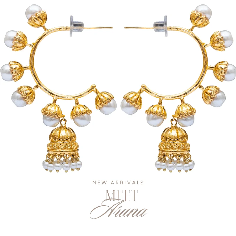 Beaded Hoop Earrings-Aruna Earrings - Gold