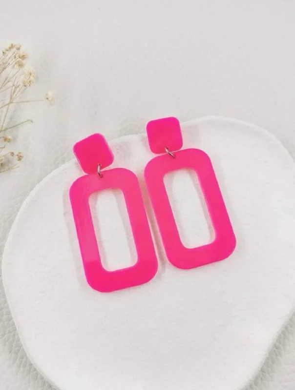 Elegant Wedding Earrings-Hot Pink Rectangle Earrings