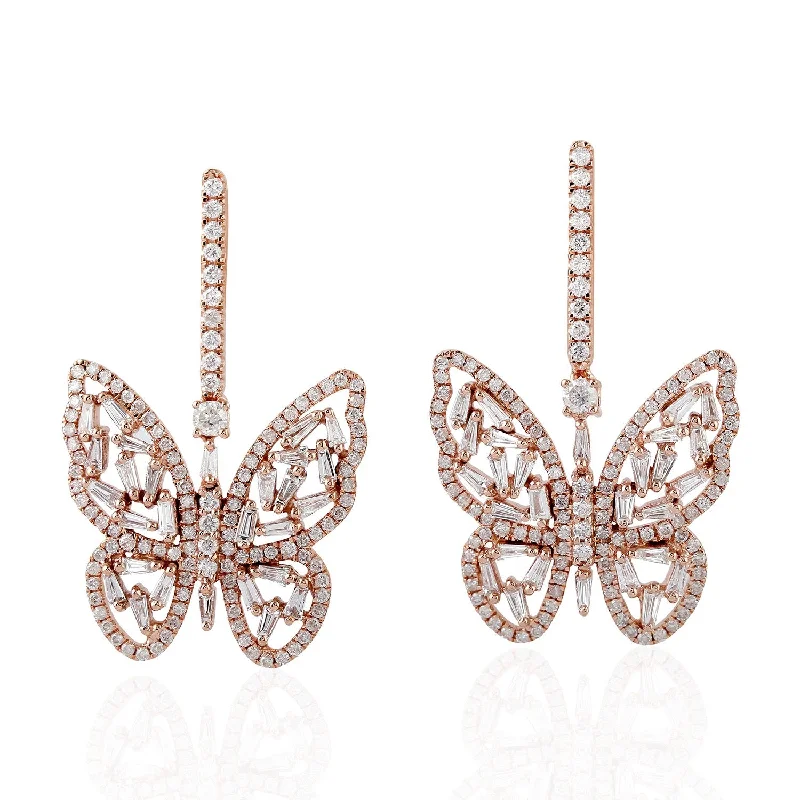 Pink Gold Earrings-Rose Gold Diamond Butterfly Earrings