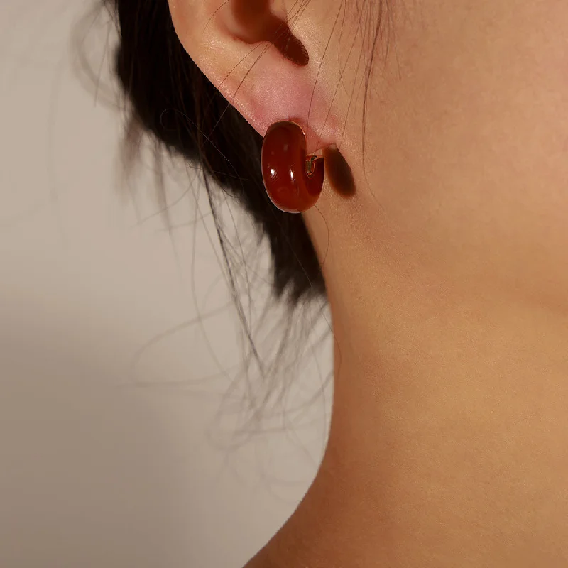 F325-Gold Red Glaze Earrings