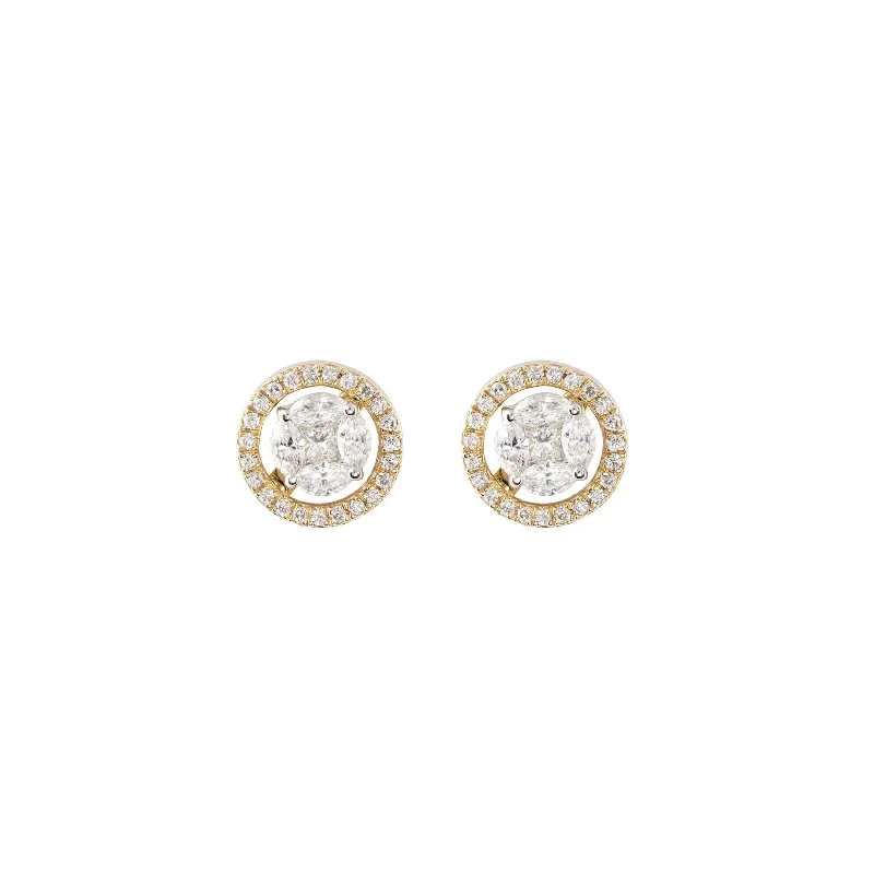 Large Drop Earrings-Yellow Gold & Diamond Small Rings of Saturn Earrings